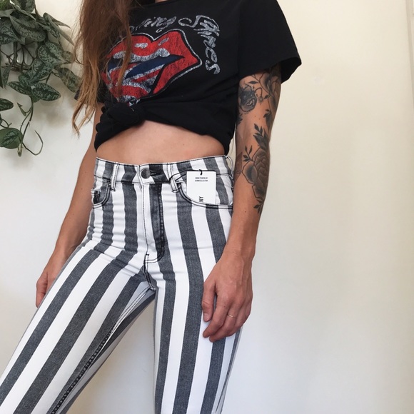 Zara Denim - Zara high-rise striped skinny jeans